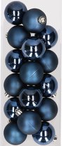 16x boules de Noël en plastique bleu foncé 4 cm - Boules de Noël en plastique incassables - Décorations pour sapins de Noël