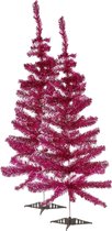 2x stuks kleine fuchsia roze kerstbomen van 120 cm van kunststof met voet - Mini boompjes voor kinderkamer/kantoor