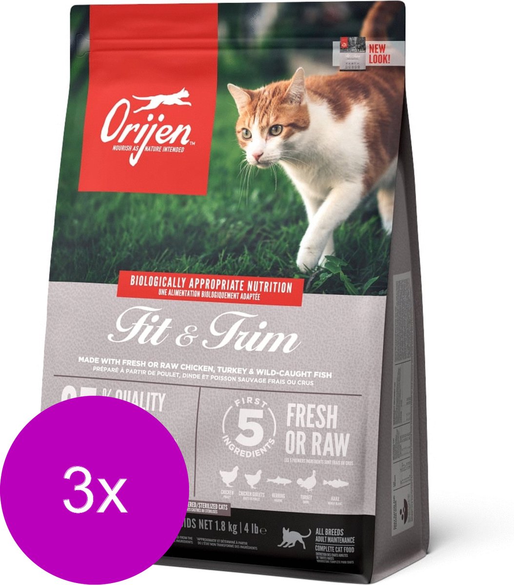 Orijen Whole Prey Fit & Trim Cat Kip&Kalkoen - Kattenvoer - 3 x 1.8 kg