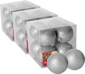 24x stuks kerstballen zilver glitters kunststof diameter 7 cm - Kerstboom versiering