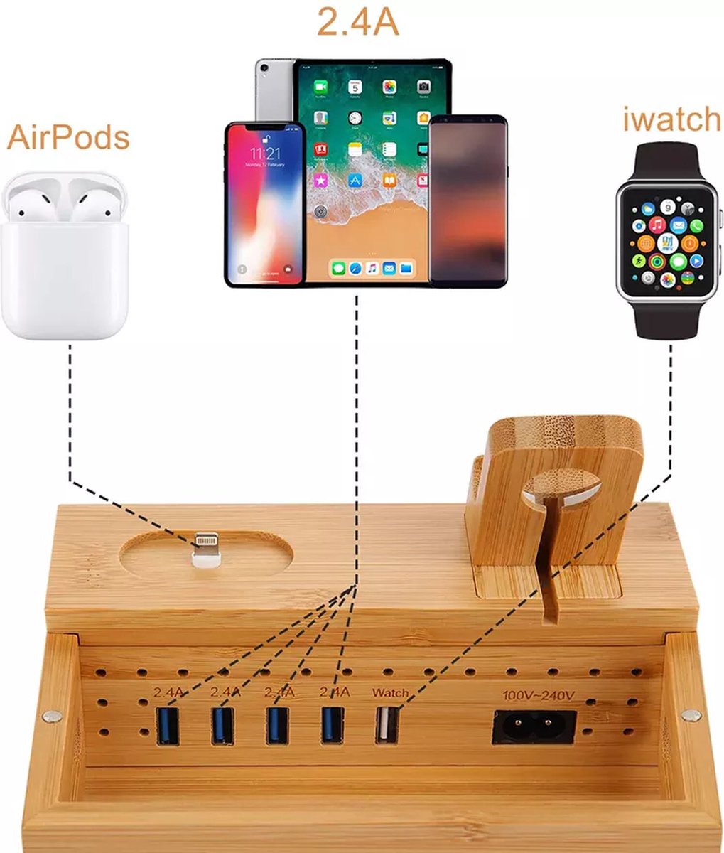 iCozzier Bamboe multiple apparaat docking station telefoon