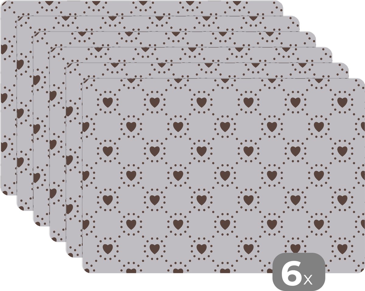 Onderleggers - Placemats - Design - Patronen - Hart - Stippen - 45x30 cm - Placemat - 6 stuks