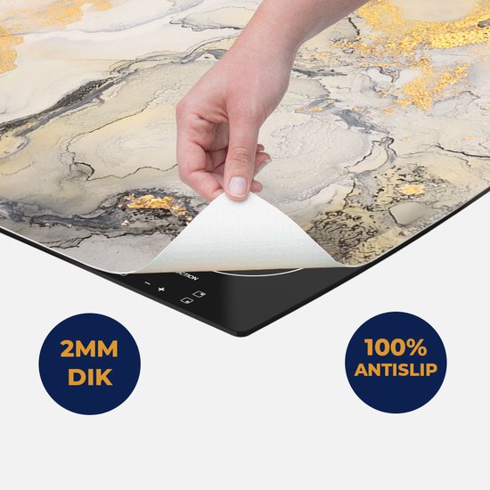 Chefcare Inductie Beschermer Abstracte Kunst - Zwart Grijs Goud - 89,6x51,6 cm - Afdekplaat Inductie - Kookplaat Beschermer - Inductie Mat