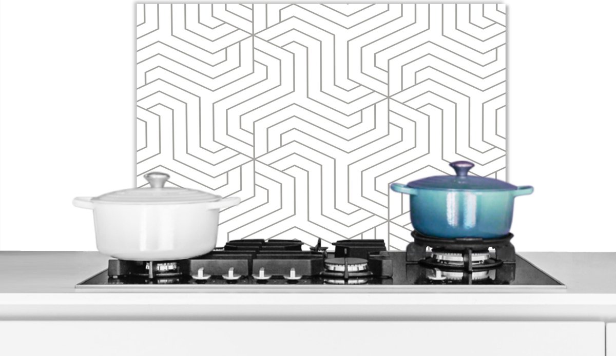 Spatscherm - Patronen - Design - Lijn - Zwart - Wit - 60x40 cm - Achterwand keuken
