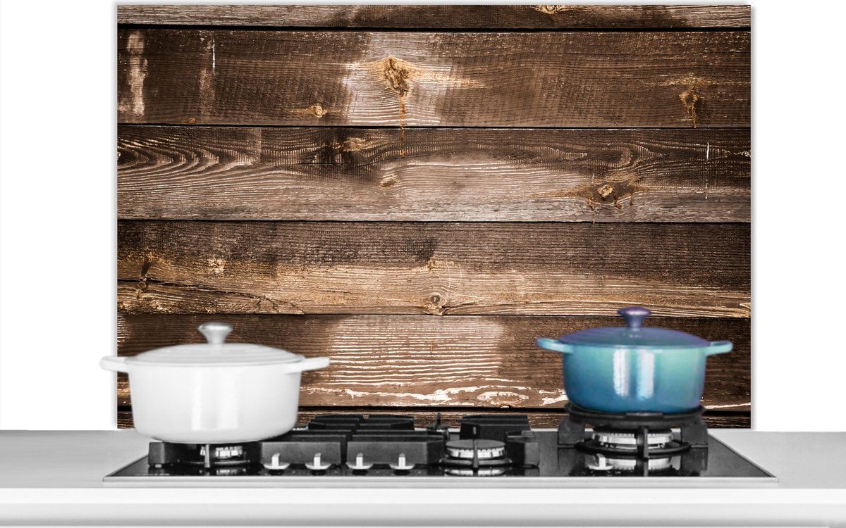 Spatscherm keuken - Spatbord - Hout - Donker - Plank - Keuken - Muurdecoratie - 100x65 cm