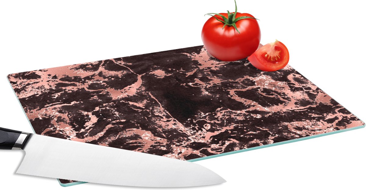 Glazen Snijplank - 28x20 - Marmer - Rose goud - Stenen - Snijplanken Glas