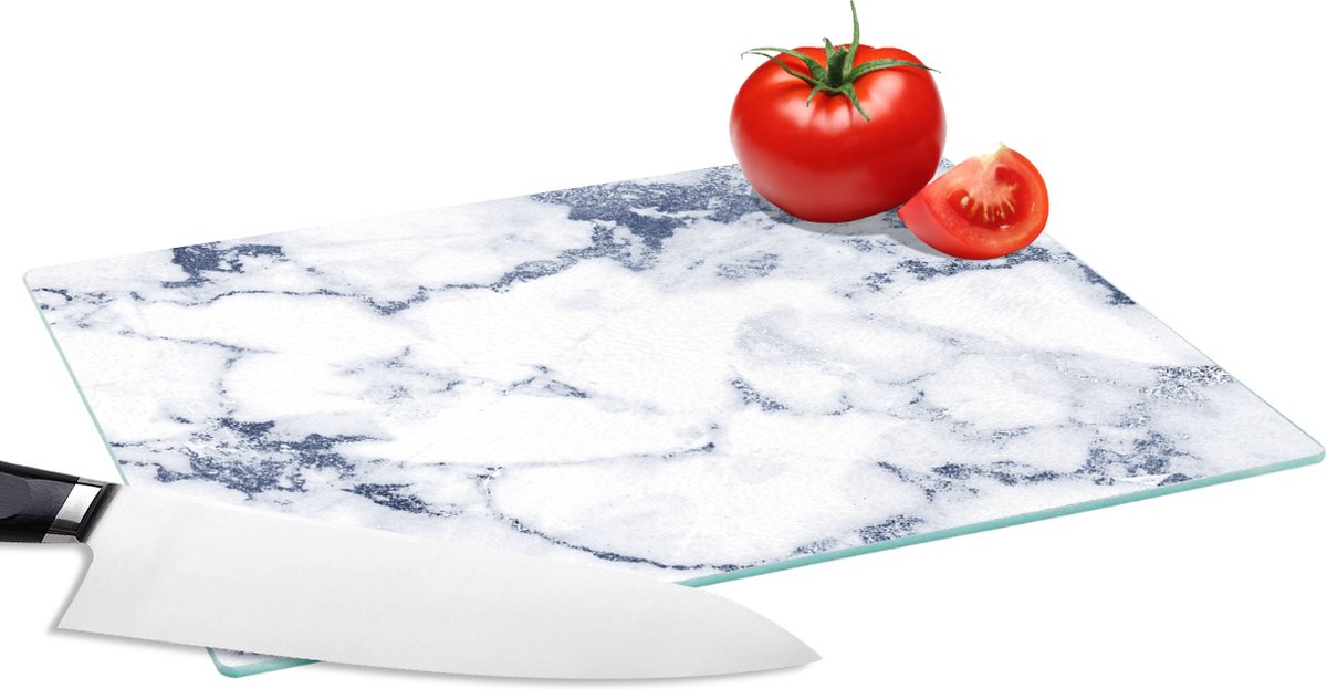 Glazen Snijplank - 28x20 - Marmer - Wit - Stenen - Snijplanken Glas