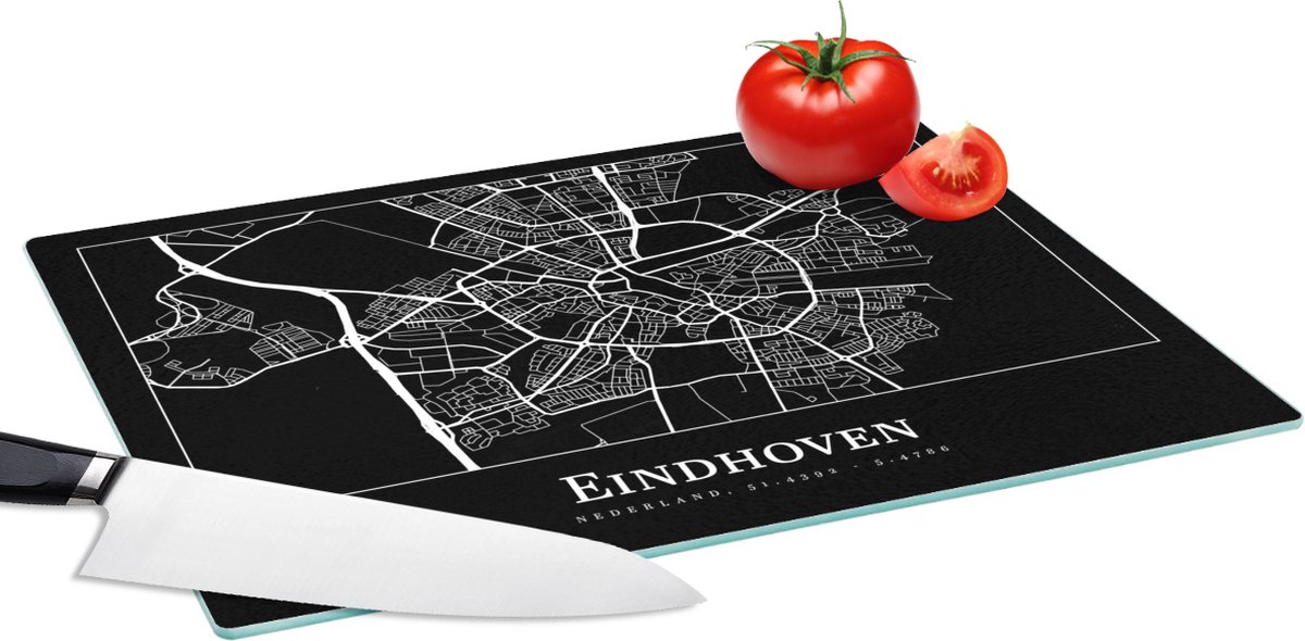 Glazen Snijplank - 39x28 - Plattegrond - Eindhoven - Kaart - Stadskaart - Snijplanken Glas