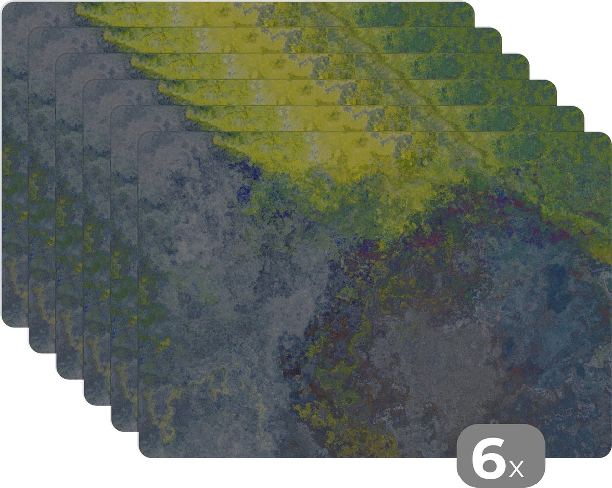 Placemats - Leisteen print - Grijs - Groen - Industrieel - Placemat - Tafeldecoratie - Onderlegger - 6 stuks - 45x30 cm