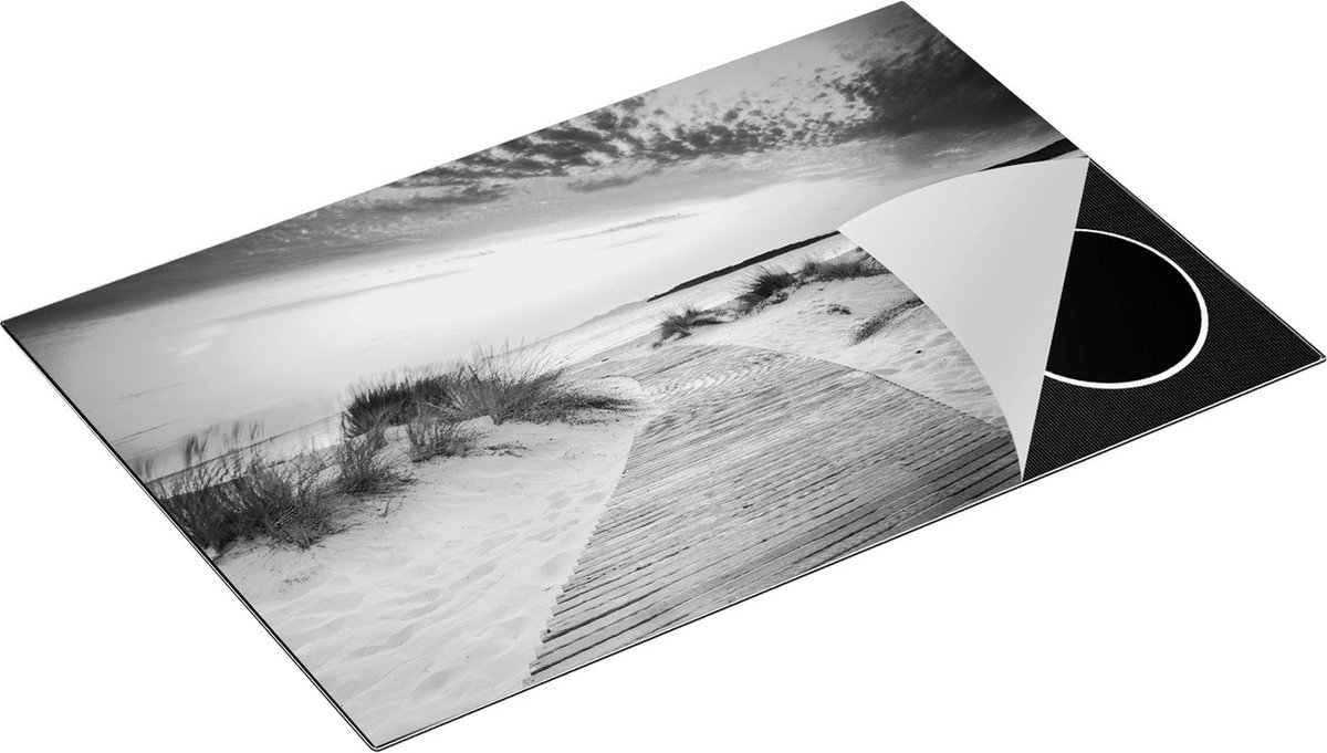 Chefcare Inductie Beschermer Voetpad naar het Strand en de Zee - Zwart Wit - 80,2x52,2 cm - Afdekplaat Inductie - Kookplaat Beschermer - Inductie Mat