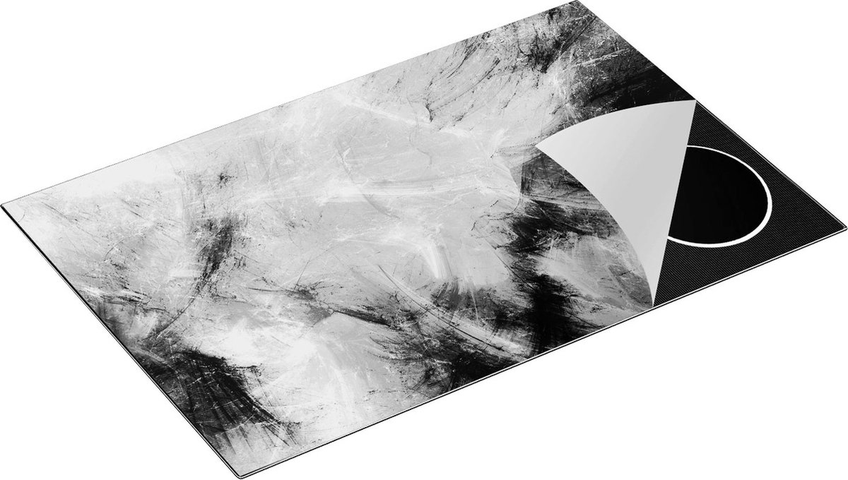 Chefcare Inductie Beschermer Abstracte Kunst - Artistieke Spattende Marmer - Zwart Wit - 81x52 cm - Afdekplaat Inductie - Kookplaat Beschermer - Inductie Mat