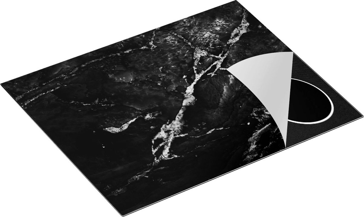 Chefcare Inductie Beschermer Abstracte Kunst - Natuurlijke Marmer met Gouden Tinten - Zwart Wit - 65x52 cm - Afdekplaat Inductie - Kookplaat Beschermer - Inductie Mat