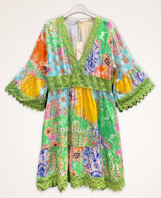 Robe d'été à décolleté ouvert et dos profond de couleur Caramel, avec superpositions et petites broderies, robe d'été aérée Taille M