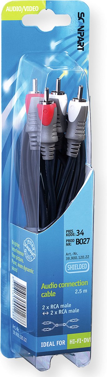 aansluitkabel 2tulp(M)-(M) 2,5m