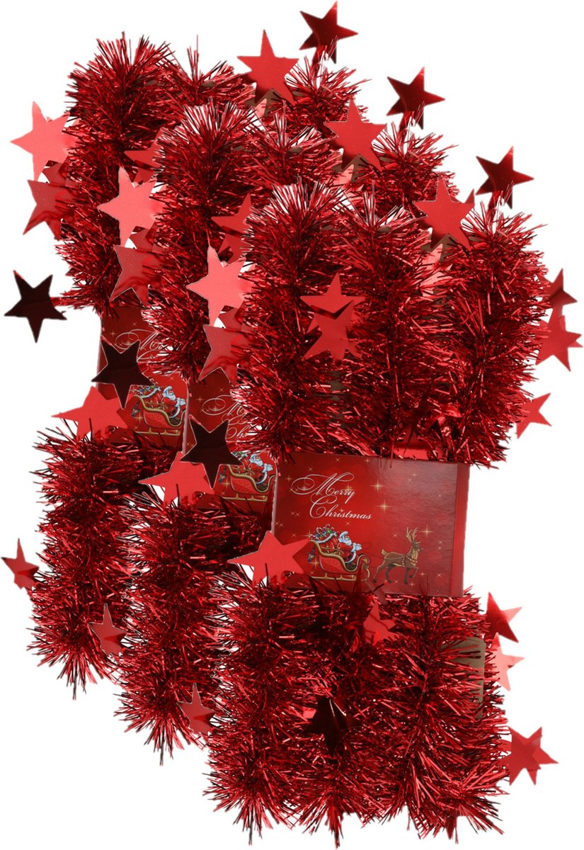 3x stuks lametta kerstslingers met sterretjes rood 200 x 6,5 cm - kerstslingers/kerst guirlandes