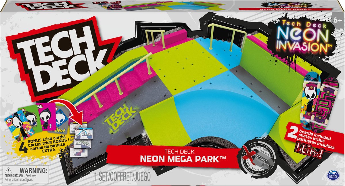 Tech Deck, Neon Mega Park X-Connect Creator, Customizable Glow-in-the-Dark  Ramp Set with 2 Blind Skateboard Fingerboards, 90+ Pieces, Gift for Ages 6+