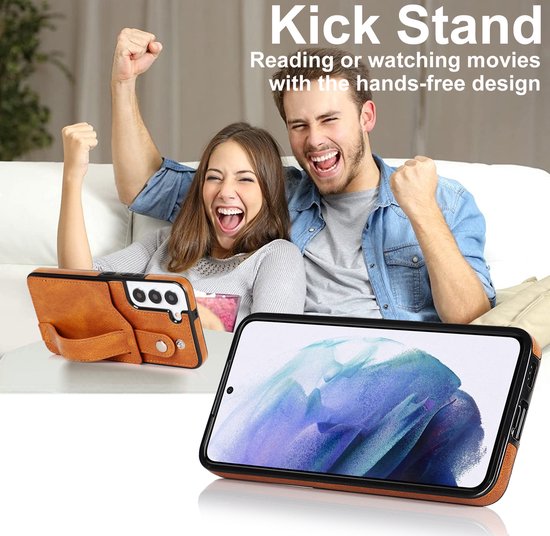 Coque Samsung Galaxy S22 Plus | Couverture verso | Étui en cuir | Porte-cartes | Brun cognac