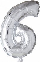 folieballon cijfer '6' 40 cm zilver