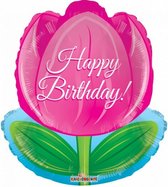 folieballon birthday tulip junior 18 cm roze/groen
