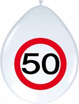 verkeersbord ballonnen 50 jaar 30 cm latex 8 stuks