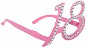 verkleedbril 18 jaar 18 x 10 cm roze