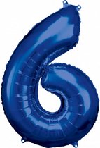 folieballon 55 x 88 cm nummer 6 blauw