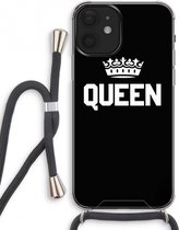 Case Company® - iPhone 12 mini hoesje met Koord - Queen zwart - Telefoonhoesje met Zwart Koord - Extra Bescherming aan alle Kanten en Over de Schermrand