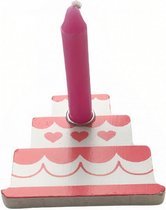 verjaardagskaars in taart 7 x 6,3 cm wax/hout roze/wit