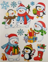raamstickers Winter sneeuwpoppen 41 x 29 cm rood 5-delig