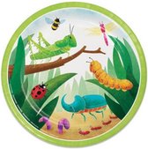 feestbordjes Birthday Bugs 23 cm karton groen 8 st