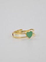 Ring met groen hartje - goud