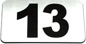 Nummerplaatje 13 - Nummerbordje - Huisnummer - Deur en Kamernummer - Lockernummer - Plakcijfers - Zelfklevend - Brievenbus Nummer - RVS Look - 80 mm x 50 mm x 1,6 mm - 5 jaar Garantie