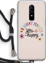 Case Company® - OnePlus 6 hoesje met Koord - Happy days - Telefoonhoesje met Zwart Koord - Bescherming aan alle Kanten en Over de Schermrand