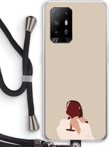 Case Company® - Oppo A94 5G hoesje met Koord - I drink wine - Telefoonhoesje met Zwart Koord - Bescherming aan alle Kanten en Over de Schermrand