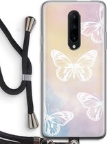 Case Company® - OnePlus 7 Pro hoesje met Koord - White butterfly - Telefoonhoesje met Zwart Koord - Bescherming aan alle Kanten en Over de Schermrand