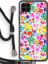 Case Company® - Samsung Galaxy A22 4G hoesje met Koord - Little Flowers - Telefoonhoesje met Zwart Koord - Bescherming aan alle Kanten en Over de Schermrand