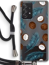 Case Company® - Samsung Galaxy A52 hoesje met Koord - Kokosnoot - Telefoonhoesje met Zwart Koord - Bescherming aan alle Kanten en Over de Schermrand