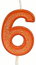 verjaardagskaars glitter 6 jaar 4 cm wax oranje
