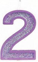 verjaardagskaars glitter 2 jaar 4 cm wax paars