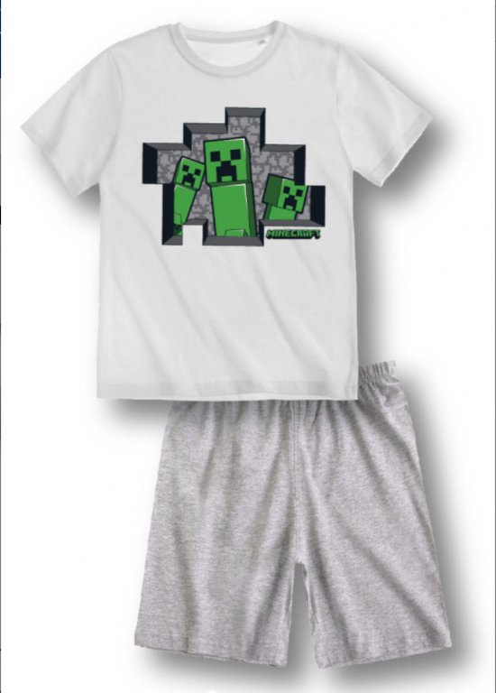 Minecraft pyjama - wit - grijs - Maat 152 / 12 jaar