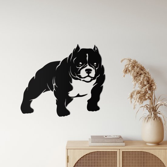 Wanddecoratie |Amerikaanse Bully Dog / American Bully Dog| Metal - Wall Art | Muurdecoratie | Woonkamer |Zwart| 90x78cm