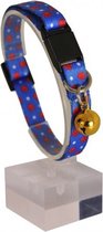 Verstelbare Marineblauw & Rood Kattenpoot Gedessineerd Zachte Textuur Kattenhalsband Met Veiligheidsslot en rammelaar 22-30 cm