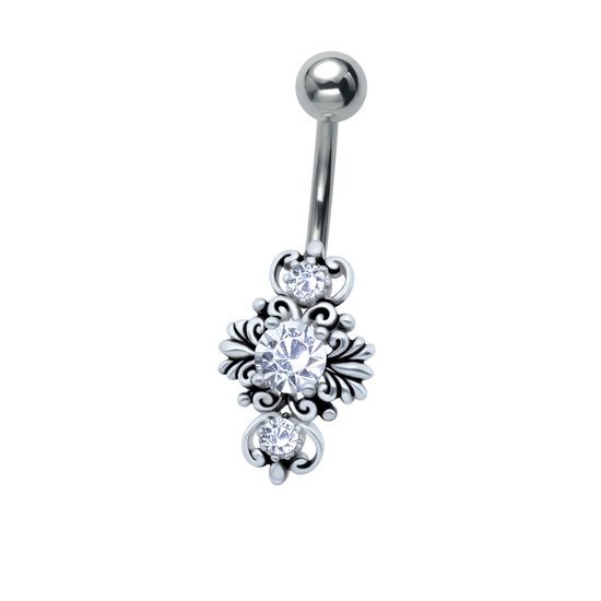JoyS Navel piercing classic geoxideerde bedel met zirkonia