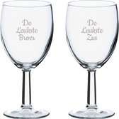Gegraveerde wijnglas 24,5cl De Leukste Broer-De Leukste Zus