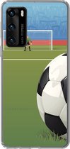 Geschikt voor Huawei P40 hoesje - Een illustratie van een voetbal op het veld in het stadion - Jongens - Meiden - Kids - Siliconen Telefoonhoesje