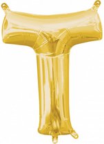 folieballon letter T 25 x 33 cm goud