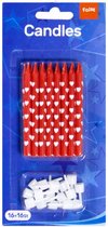 kaarsjes hartjesprint 7 x 0,5 cm wax rood/wit 16 stuks