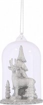 kerstboomhanger stolp met hert 7 x 11 cm zilver