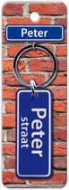 sleutelhanger straatnaam Peter 9 cm staal blauw