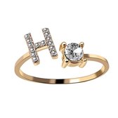 Ring Met Letter - Ring Met Steen - Letter Ring - Ring Letter - Initial Ring - (Zilver 925) Gold-Plated Letter H - Cadeautje voor haar